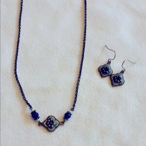 Elegant Blue and Silver Necklace and Earring Set
